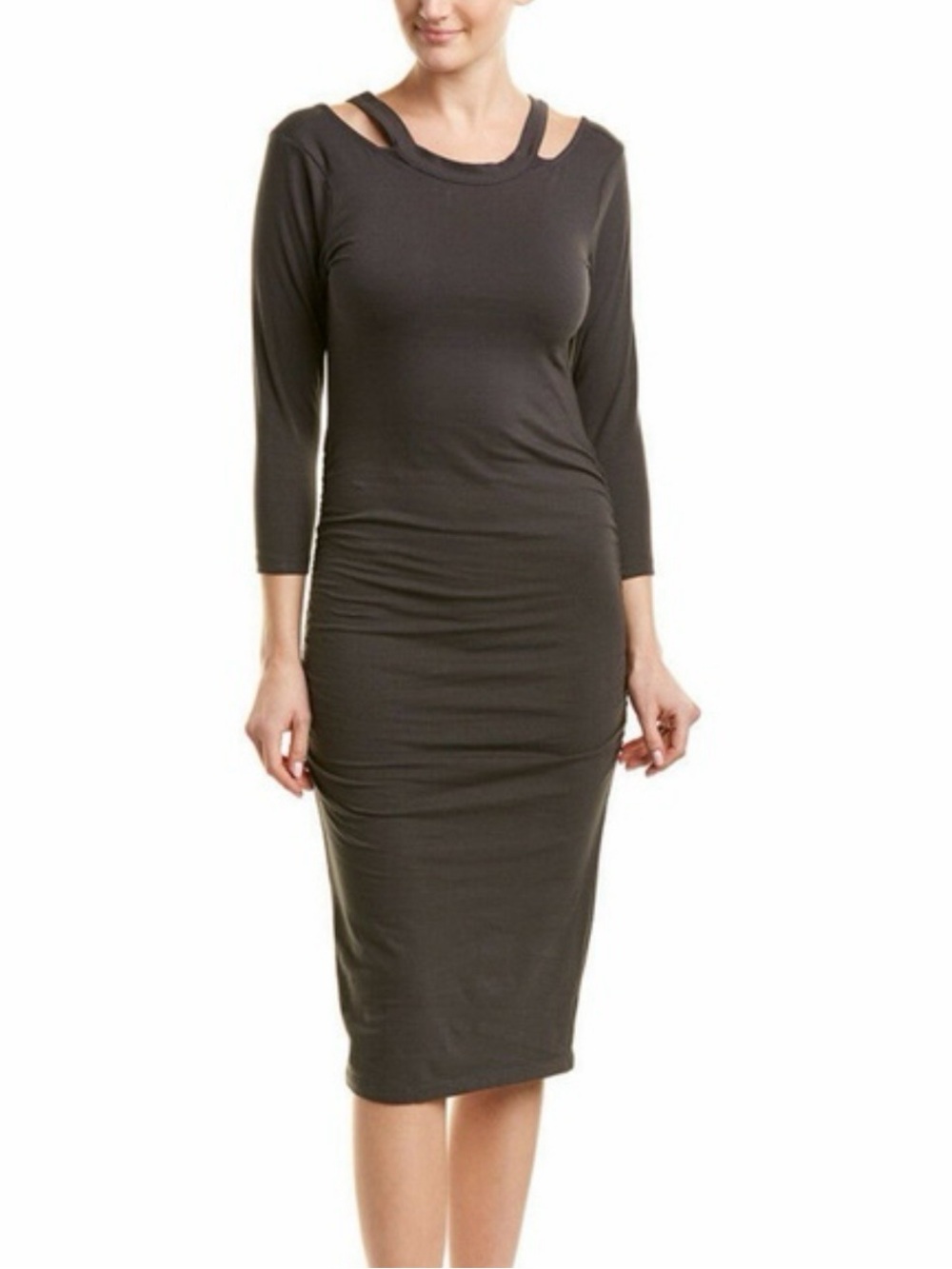 MICHAEL STARS Oxide Ruched Midi Slashed Dress, size L